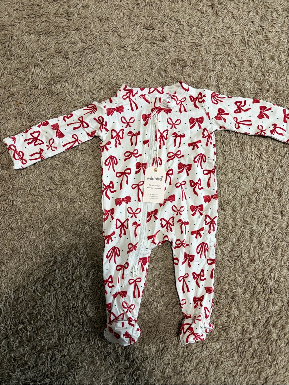 WildBird White and Red Bow Print Footed Pajamas